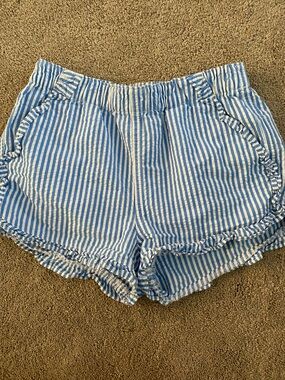 Crewcuts Blue & White Striped Ruffle-Hem High-Waist Shorts